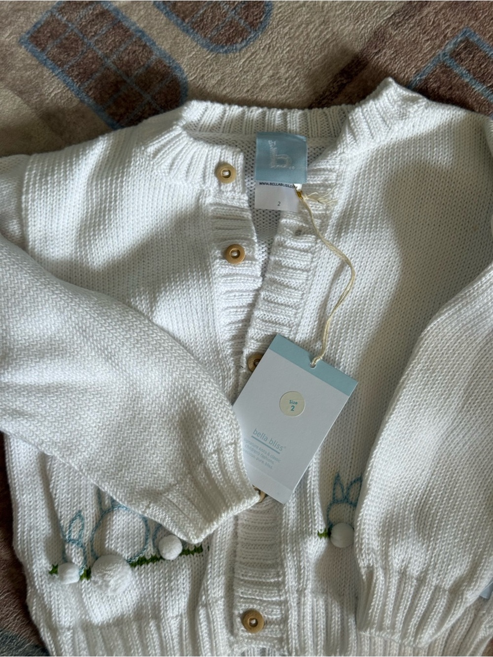 NWT Bella Bliss White Knit bunny Cardigan - Pom Pom Detail
